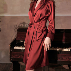 Satin Robe Women Bridal Wedding Bathrobe Gift  Pajamas Sexy Kimono Dress Long Lapel Bodywear with Pockets