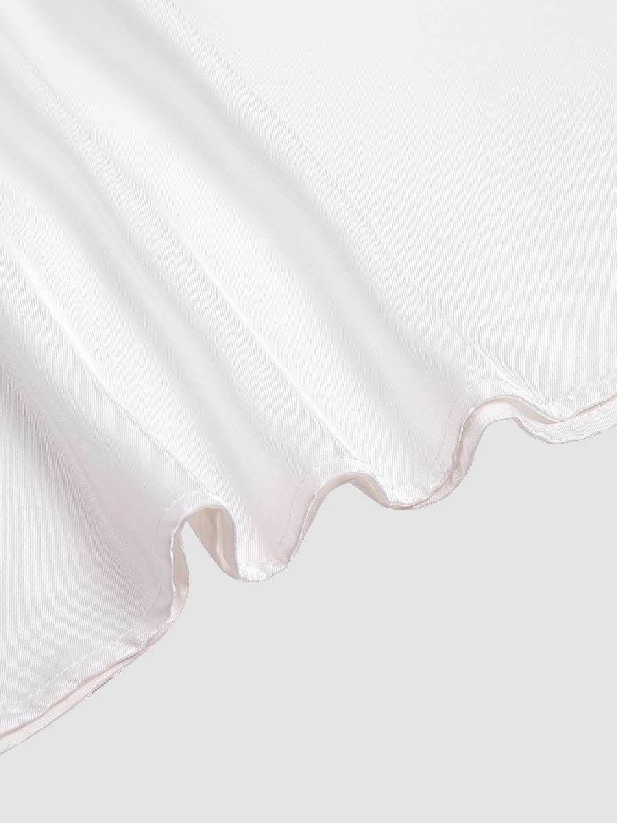 Elegant satin dress with black and white contrast stitching