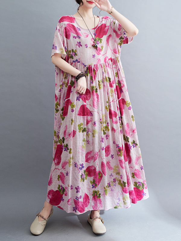 Women's new skirt Mori girl pastoral style summer new literary and artistic large size women's clothing fat MM plus fat plus printing short-sleeved li