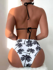 New European and American sexy lace-up bikini three-point women's high waist tight swimsuit spot