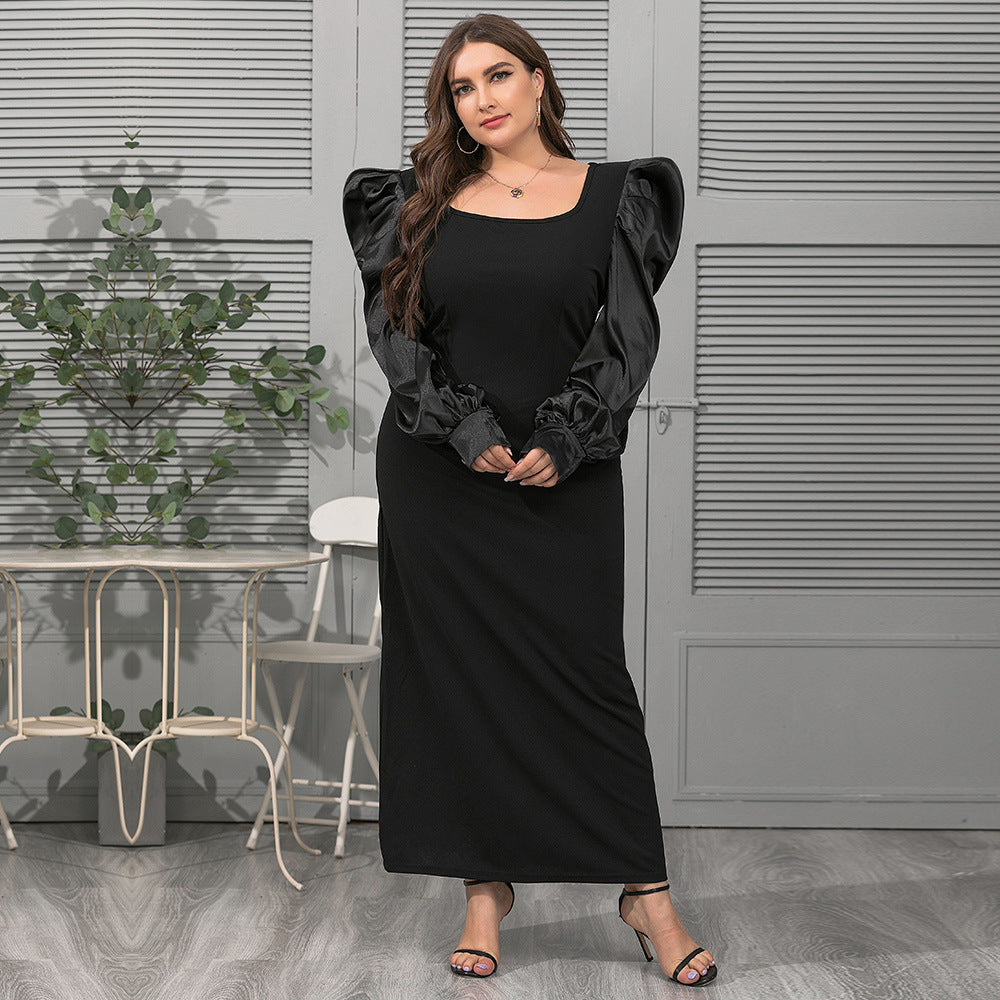 2022 Spring and Autumn New Large Size Women's Fashion Square Neck Puff Sleeves Loose Temperament Elegant Skirt