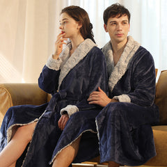 End of the year 2021 European code plus fat flannel nightgown female winter men's coral fleece couple bathrobe autumn and winter thickened long