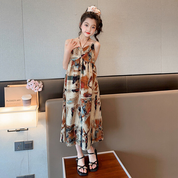 تنورة بحمالات من الشيفون والساتان للفتيات باللون الزيتي 2023 تنورة شاطئ جديدة لصيف 2023 تنورة للأولاد الكبار