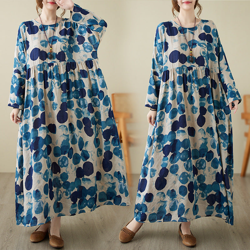 Garden style floral dress 180 pounds fat mm large size women's spring and autumn temperament long-sleeved   dress