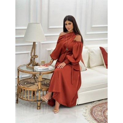 Elegant Diamond Red Orange Satin Nipped Waist A  Dress