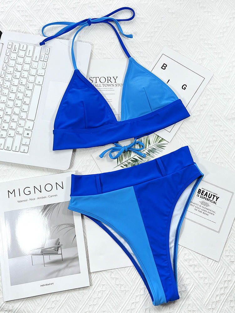 Two-piece swimsuit sexy swimsuit solid color stitching bikini
