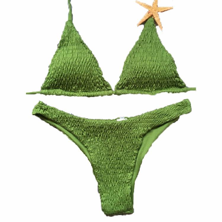 Pleated Bikini Solid Swimwear Women Push Up Swimsuit Off Shoulder Biquini Cute Swimwear Women Backless Beach Bathing Suit