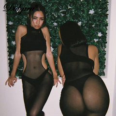 Dulzura Women 3 Piece Set Sleeveless Mesh Midi Dress One Shoulder Tank Mini Skirt Bodycon Sexy Streetwear Club Party 2021 Summer