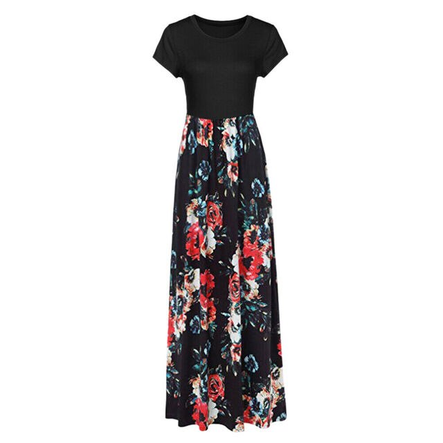 Vintage Floral Print Boho Dresses Women's Long Maxi Dress Party Beach Summer Dress Vestidos Short Sleeve Split Dress