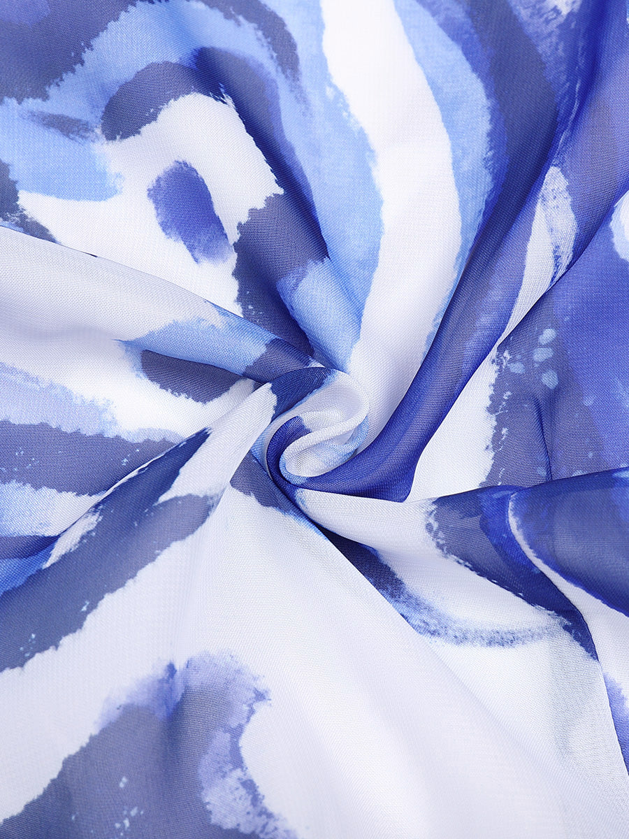 Printed Chiffon Bow Cake Skirt Dress