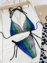 Bikini suit women's European and American style new shiny silver sexy bikini strapless strapless strapless summer seaside vacation beach swimming spli