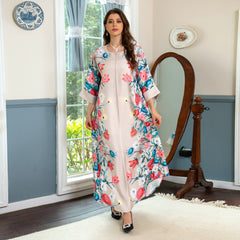 Middle East Arab Dubai Flower Beading Hot Diamond Muslim Robe Fashion Light  Jalabiya Arabian Ladies Dress