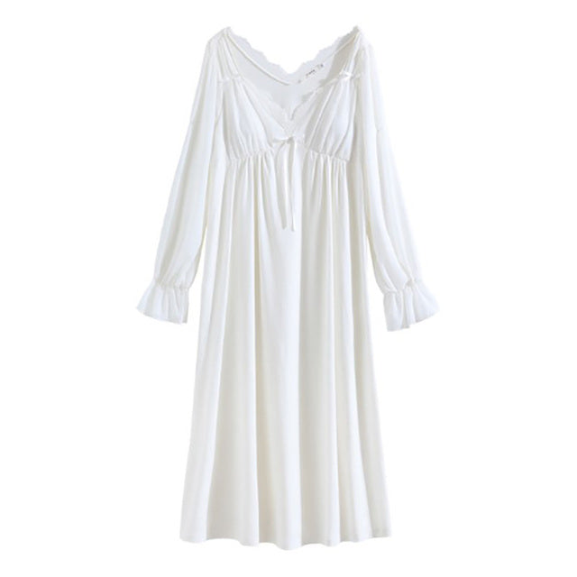 Ladies Spring Pajamas Long Sleeve Cotton Victorian Nightgown Pajamas Ruffle V Neck Vintage Pajamas
