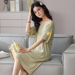 Summer  nightdress women's round neck short-sleeved cute home service women's cotton thin mid-length skirt beautiful back ladies pajamas dress