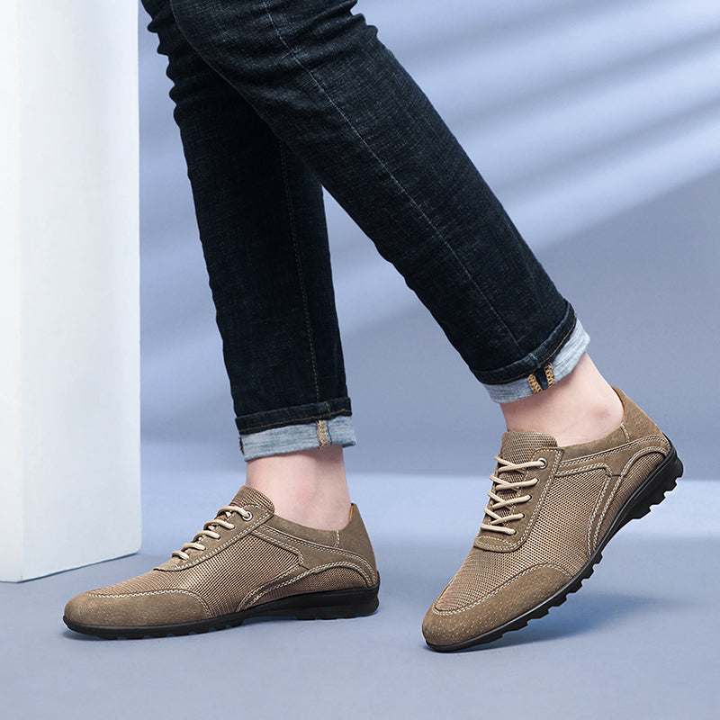 Men's sports shoes, spring  -top mesh shoes, hiking shoes, flat-bottomed large size driving sports shoes