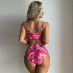 New cross-border  bikini swimsuit female European and American sexy plaid split high waist bikini