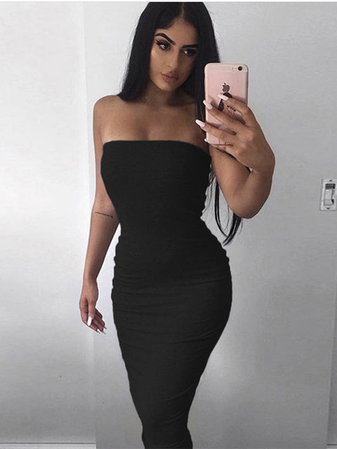 Off Shoulder Strapless Sexy Women Dresses Sleeveless Straight Long Bodycon Dress Backless Casual Summer Party Dresses for Women