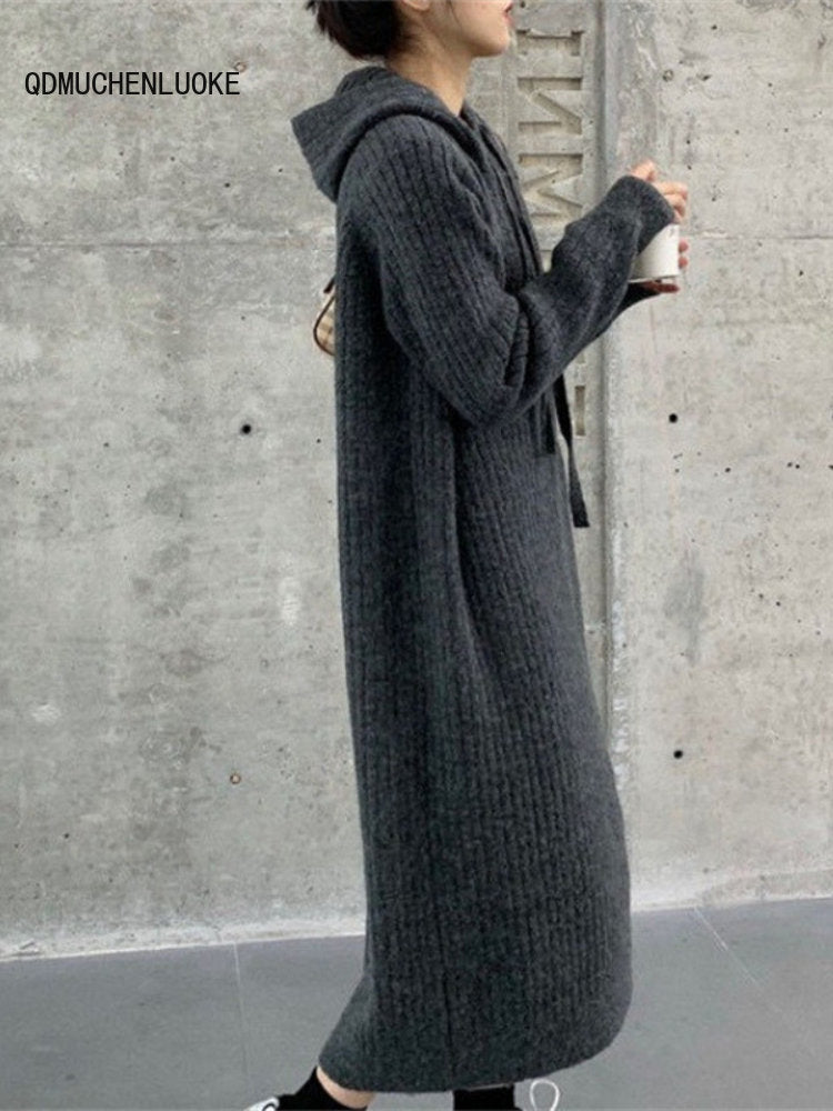 سترة نسائية جديدة لخريف وشتاء 2023 بغطاء للرأس بلون سادة وأكمام طويلة 