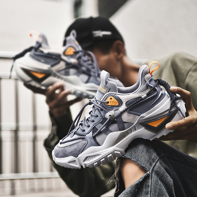 European station 2021 new men's shoes fashion thick-soled old shoes breathable mesh casual sports shoes shock absorption wear-resistant running shoes