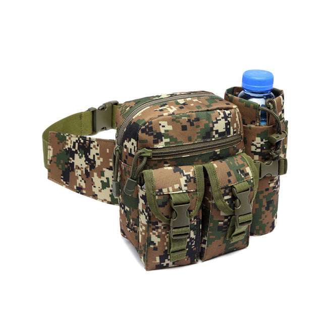 New Outdoor Waist Bag Men's Tactical Water Bottle Waterproof Mole Camouflage Hunting Hiking Climbing Nylon Mobile Phone Belt Bag