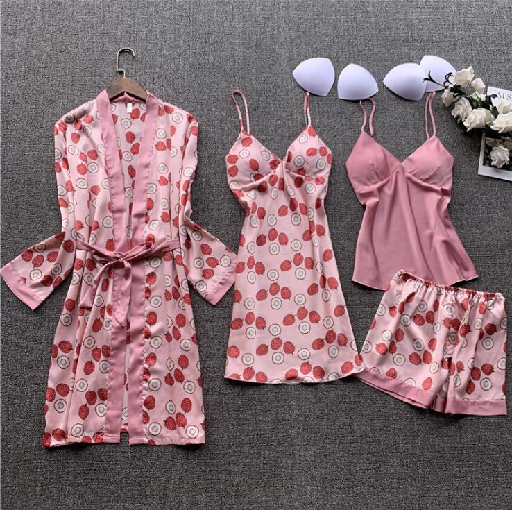 European and American style home service suit women's lace stitching suspender nightdress five-piece