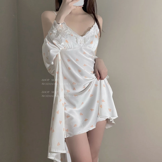 خريف جديد المرأة وسادة الصدر الجليد الحرير حبال منامة المرأة الرغبة منامة قطعتين مجموعة