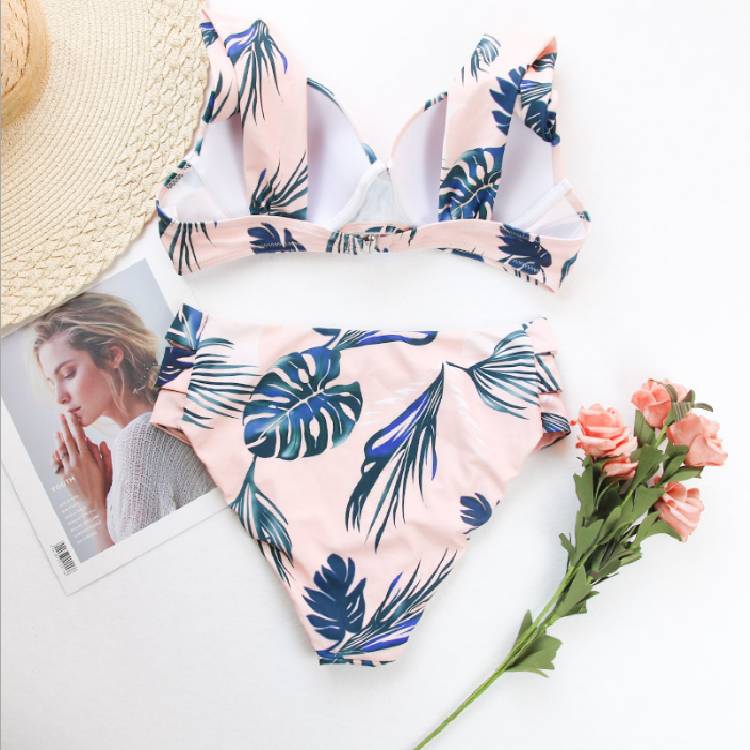 Polyester Adult Female Split Printed Hard Bag Bikini Swimsuit