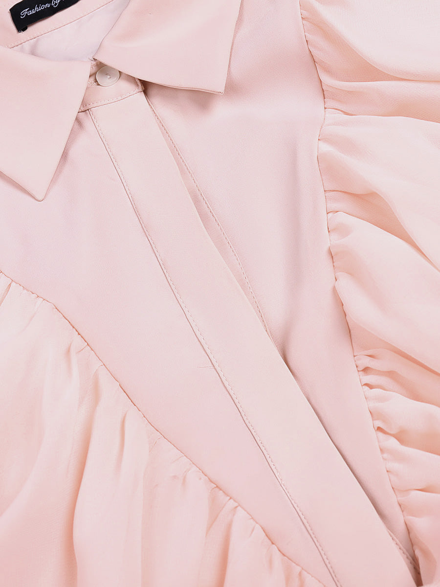 Pink chiffon elegant ruffled pleated dress