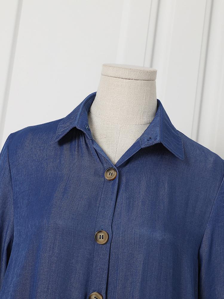 ZANZEA Women Elegant Dresses Solid Turn-Down-Collar Three Quarter Sleeves Calf Length Dress Fashion Holiday Casual Loose Ladies Vestido Plus Size