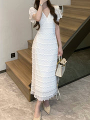 Dress women's new summer waist slimming high-end one-piece tie temperament long skirt