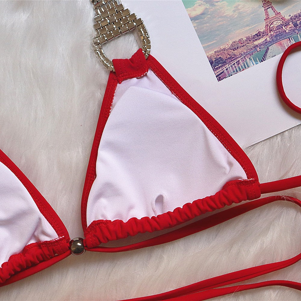 New Nylon Solid Color Strap Sexy Backless Bikini Women's Swimwear