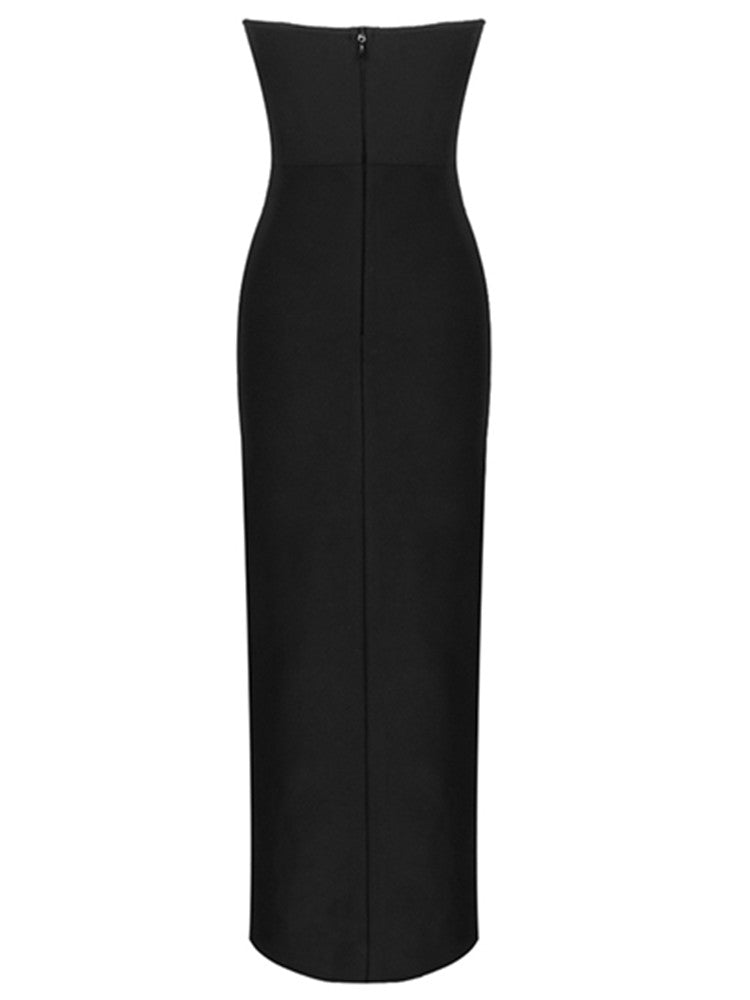 Women Winter Sexy Strapless Backless Slit Black Maxi Long Bodycon Bandage Dress 2022 Elegant Evening Club Dress Tank Top