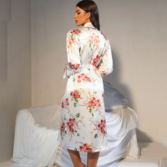 New plus size lace nightgown home leisure simulation silk cardigan bathrobe fashion mid-length sexy home wear