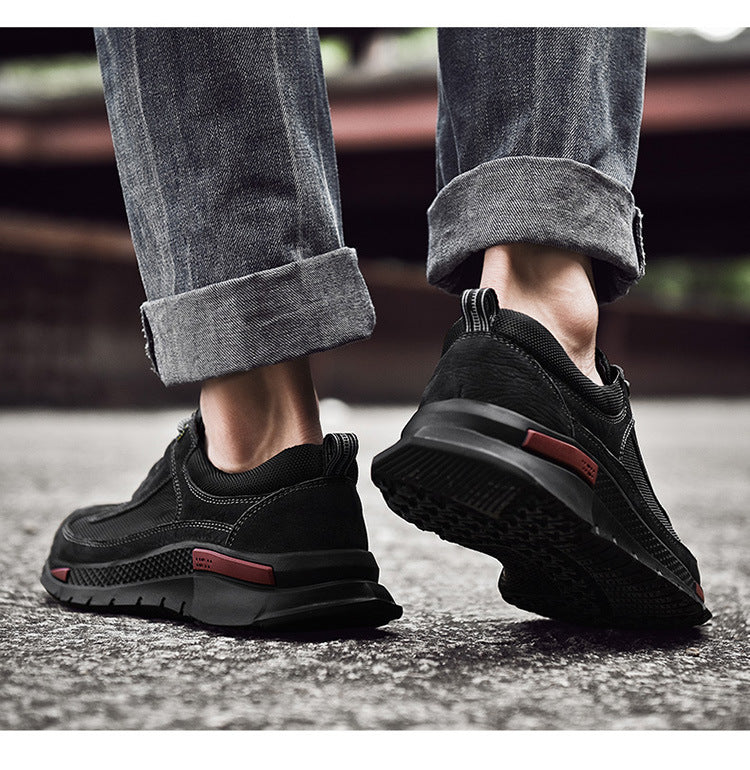 Men's shoes spring and summer men's leather outdoor sports casual shoes all-match leather toe top layer cowhide soft bottom hiking shoes