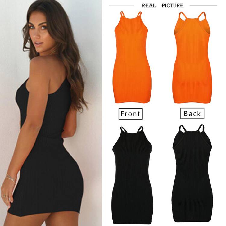 Women Pencil Dress New Ladies Summer Sleeveless Slim Fit Mini Short Knitted Bodycon Sundress Halter Female Clothing