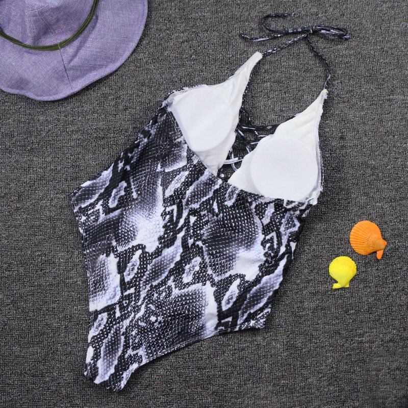 Bikini Swimwear European and American Fashion Snakeskin Leopard Print Belly Strap One-Piece Swimsuit