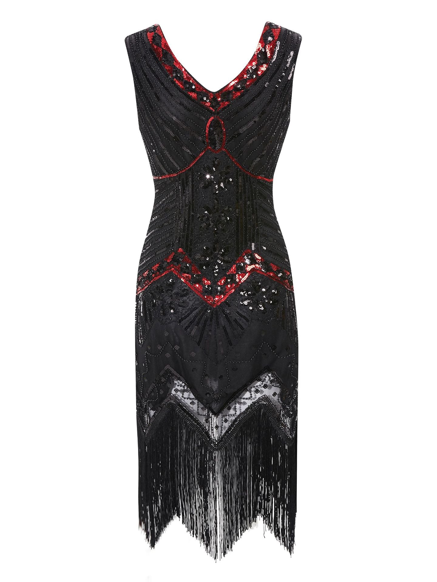 Hot selling new retro style sequined beaded dress front and back V-neck fashion fringe dress