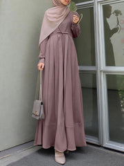 ZANZEA Ms. Muslim style Arabian style temperament solid color round neck long sleeve tie design lotus  hem shirt skirt fashion elegant long skirt robe  casual shirt long dress without headscarf large size