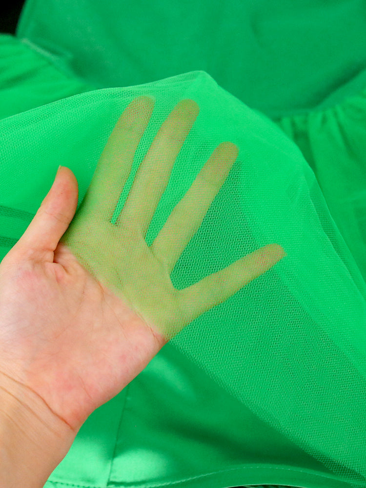 AOMEI Green Dress Bodycon Patchwork Mesh Party Mermaid Women Slim Short Lantern Sleeve Square Collar Elegant High Waist Event