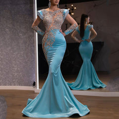 2022 new daily light blue fishtail skirt banquet long sand gold series show thin temperament annual meeting evening dress women