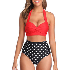 Bikini European and American high waist printed halter strap swimsuit women's split swimsuit swimsuit slimming bikini