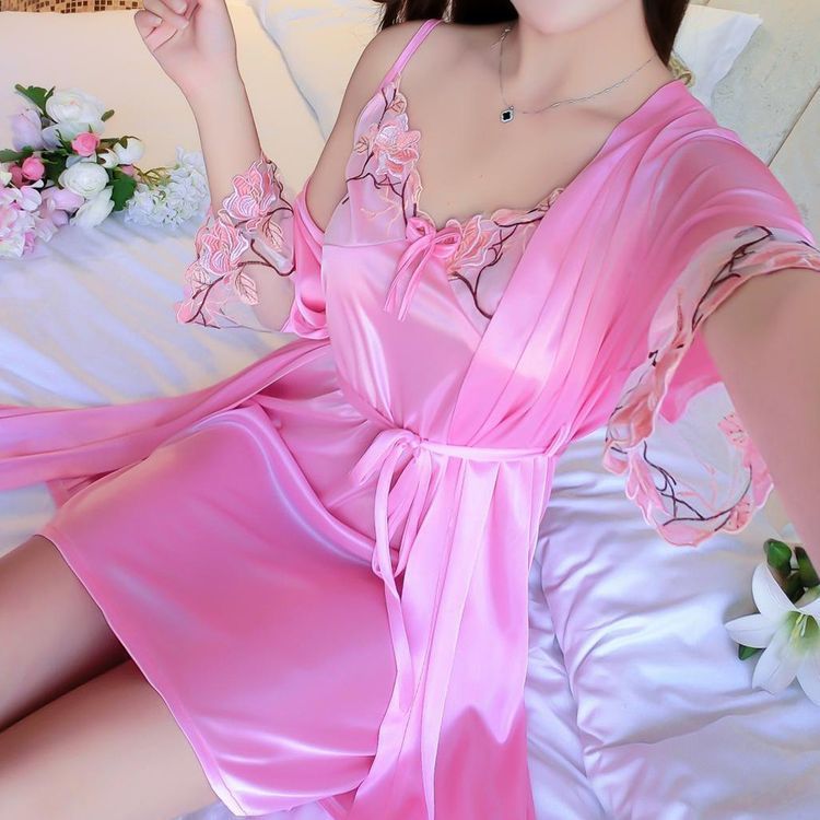 Summer Ladies Silk Pajamas Sling Nightdress Two-Piece Set