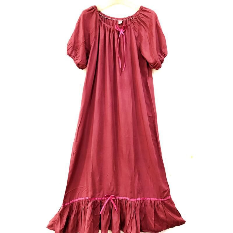 Summer Cotton Nightdress Women Korea Style Elastic Collar Short Sleeve  Long Dresses Nightgown Sleepwear Homewear Female
