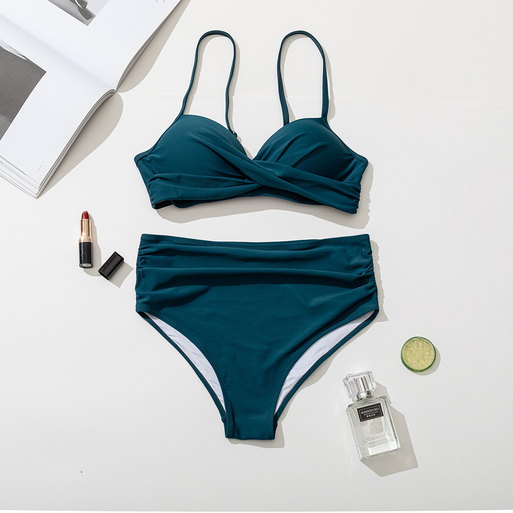 European and American swimwear European and American hard pack solid color split bikini swimsuit