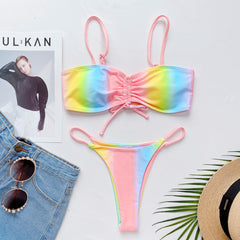 Ladies split swimsuit contrast color tie-dye