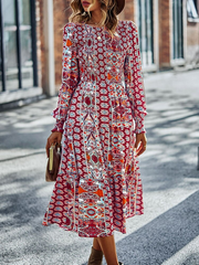 فستان بوهيمي برقبة مستديرة للربيع والخريف، تنورة كبيرة جديدة للفصول الأربعة 