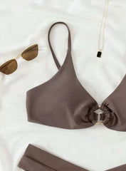 European and American hot style split solid color bikini high waist gather small  women's swimsuit