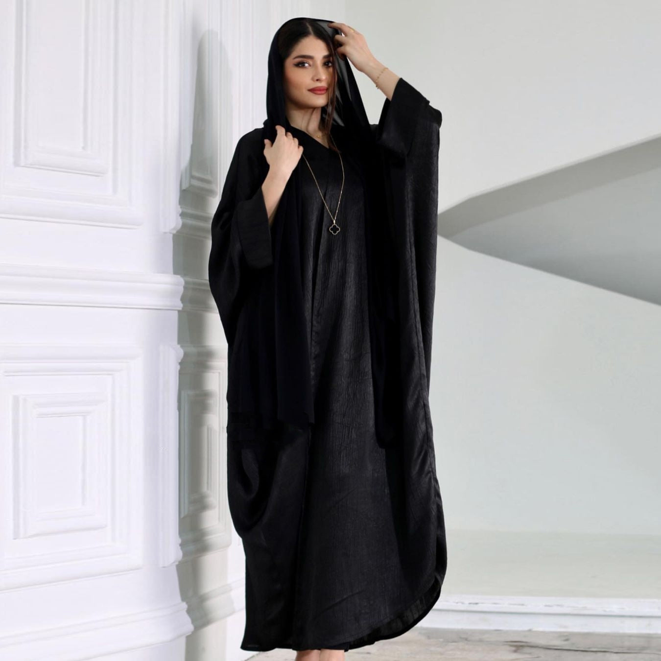 Middle East new satin bright fabric sparkling Arabian apricot Modet fashion modern Abaya Dubai fashion women's clothing