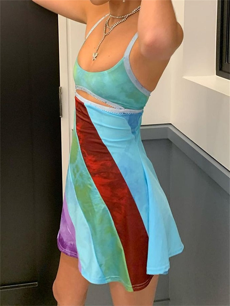 Sexy Summer Hollow Out  Mini Dresses Women Vintage Patchwork Beach Dress Elegant Boho Outfits Evening Korean Cuteandpsycho