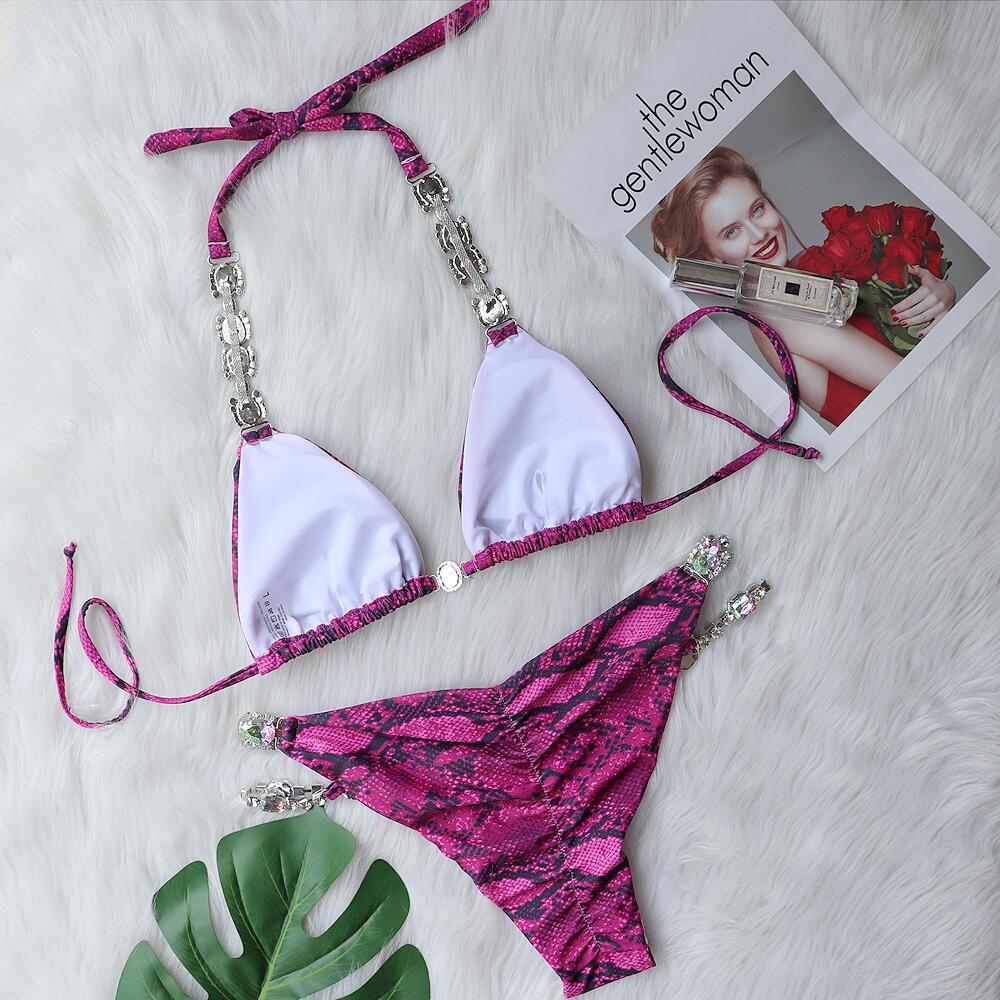 2023 بيكيني جديد مطبوع عليه ثعبان كريستال دايموند ملابس سباحة نسائية منقسمة ملابس سباحة للشاطئ 